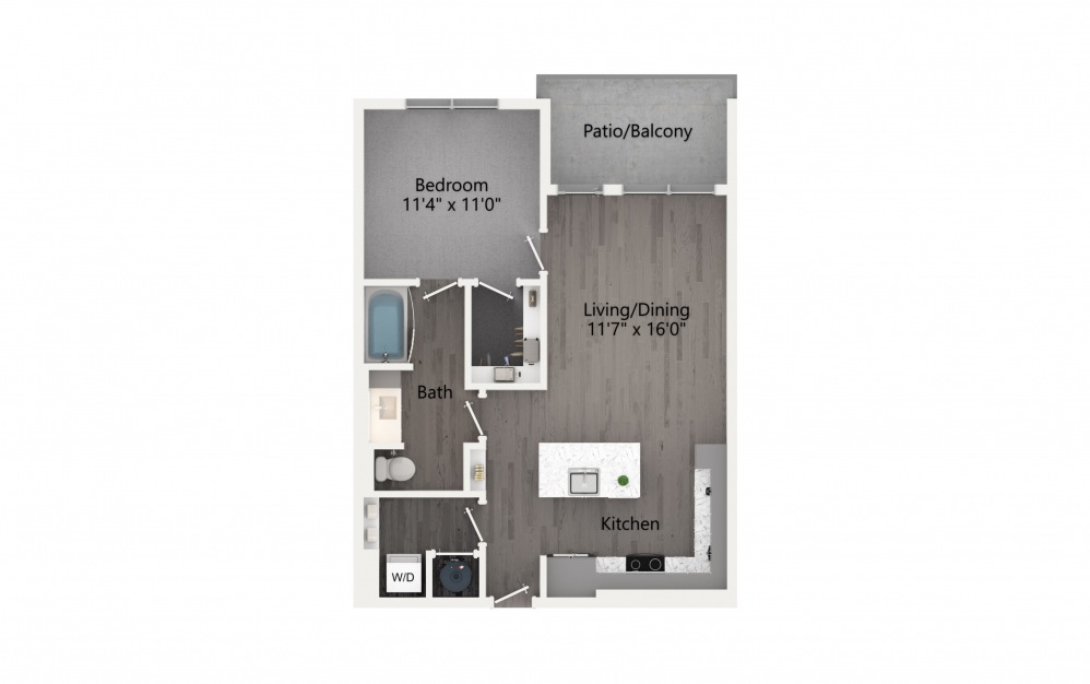 A2 - 1 bedroom floorplan layout with 1 bath and 730 square feet. (2D)