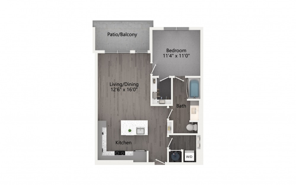 A3 - 1 bedroom floorplan layout with 1 bath and 760 square feet. (2D)