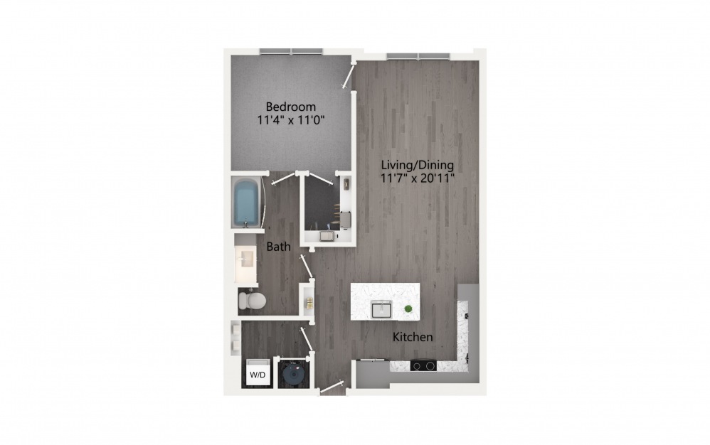 A4 - 1 bedroom floorplan layout with 1 bath and 788 square feet. (2D)