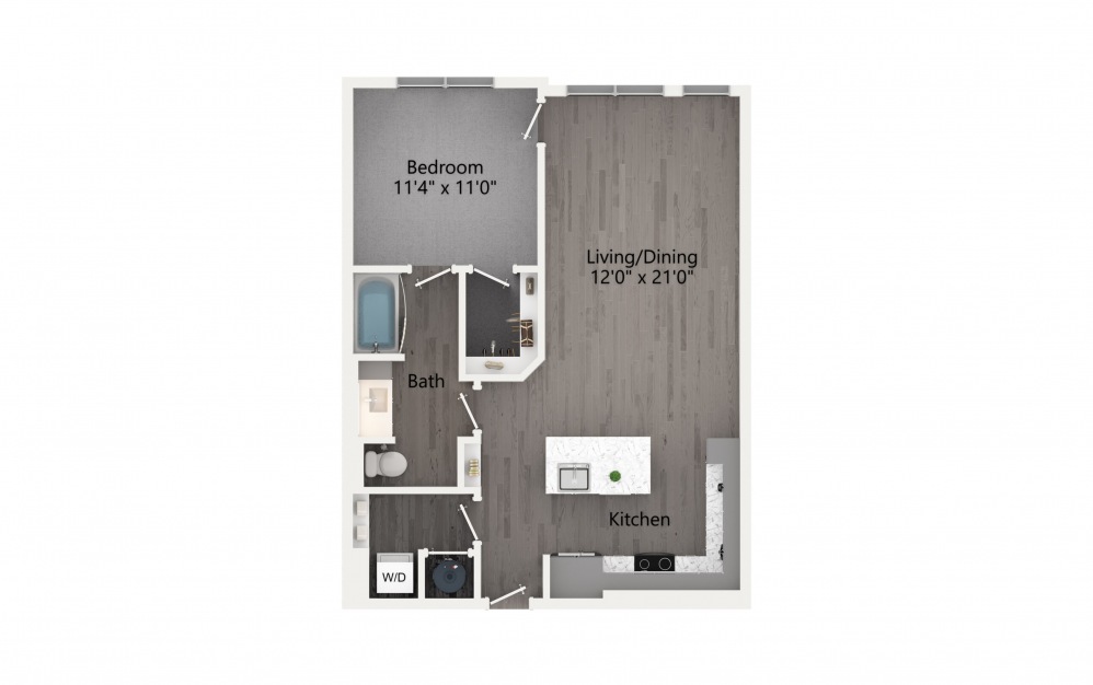A5-A - 1 bedroom floorplan layout with 1 bath and 800 square feet. (2D)