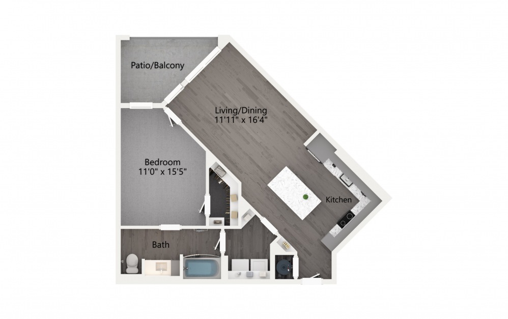 A6 - 1 bedroom floorplan layout with 1 bath and 799 square feet. (2D)