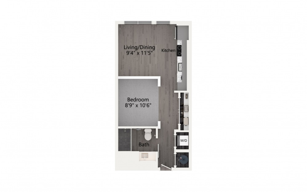 S1 - Studio floorplan layout with 1 bath and 512 square feet. (2D)